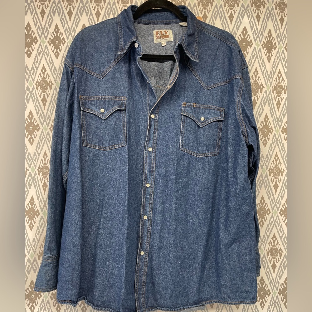 Ely Cattleman Shirt Mens Size L Blue Denim Western Rockabilly  XXL